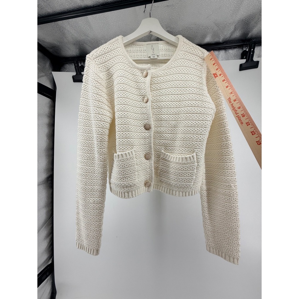 Joie Women Cream Textured Knit Cropped Cardigan Sweater Button Front Size M